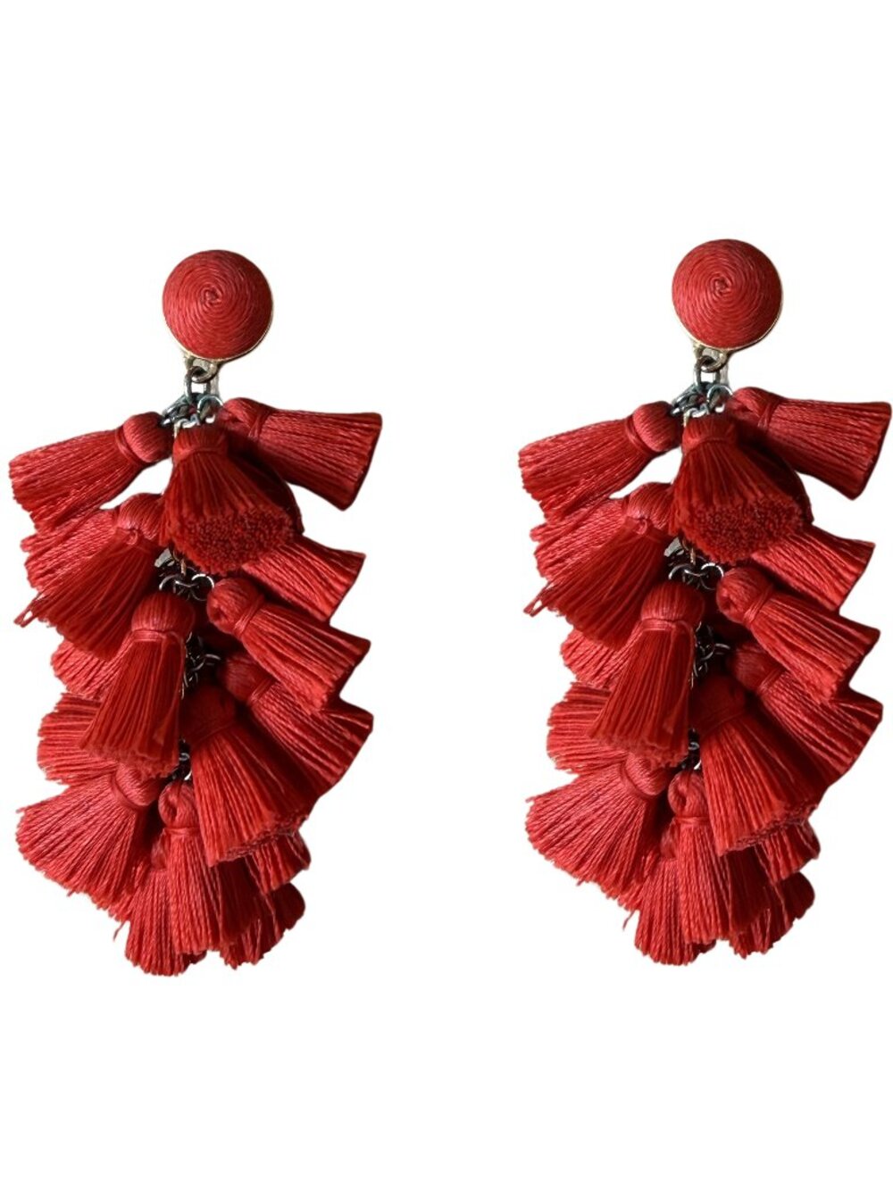 Crimson Cluster Tassel Earrings — Statement Fringe Drops